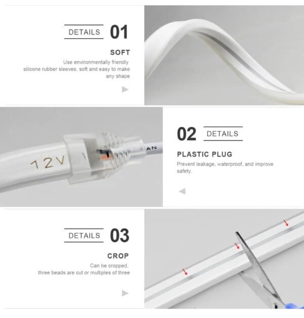 Cuttable  Ip67 Dc12V Dc24V 5Mm 6Mm 8Mm Side Top View Led Neon  Strip - Image 3